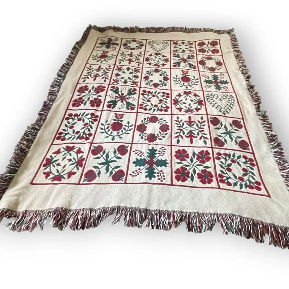Throw Blanket Tapestry Floral Hearts Reversible Cotton Fringe Bloomcore 43x66